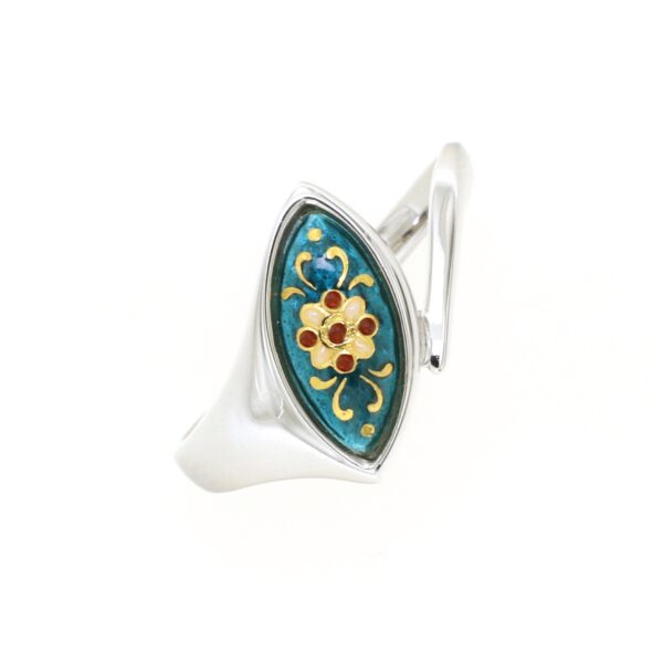 Bague navette petit modele vert bleuté