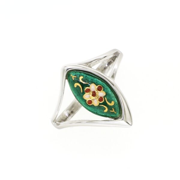Bague navette petit modele vert bleuté