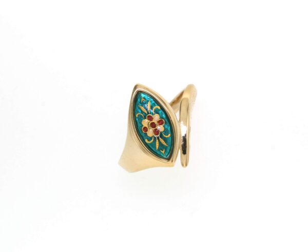 Bague navette petit modele vert bleuté