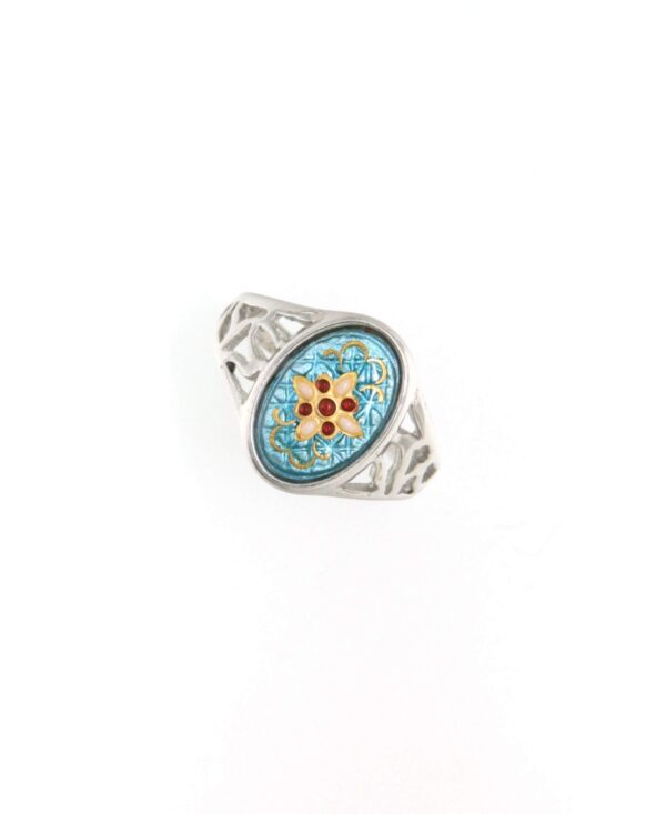 Bague ovale moyen modele cote ajoure bleu ciel