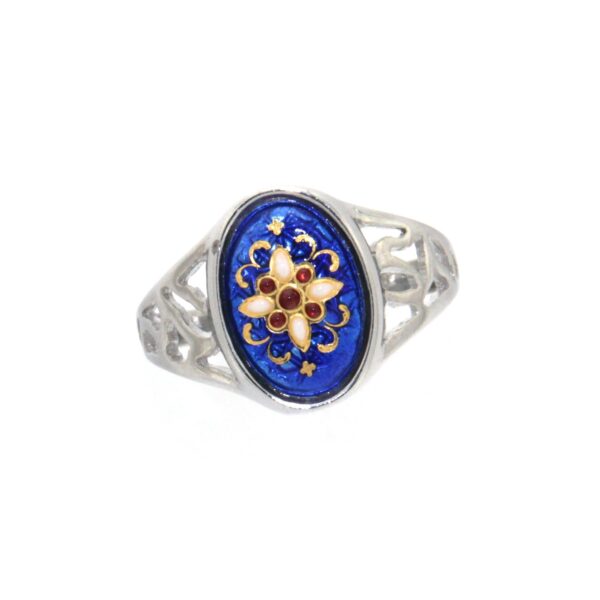 Bague ovale moyen modele cote ajoure bleu de bresse