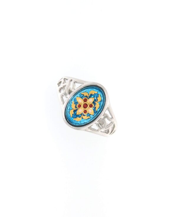 Bague ovale moyen modele cote ajoure bleu turquoise