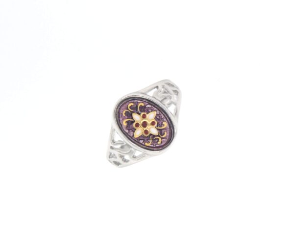 Bague ovale moyen modele cote ajoure violet lilas