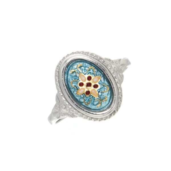 Bague ovale moyen modele style ancien bleu ciel