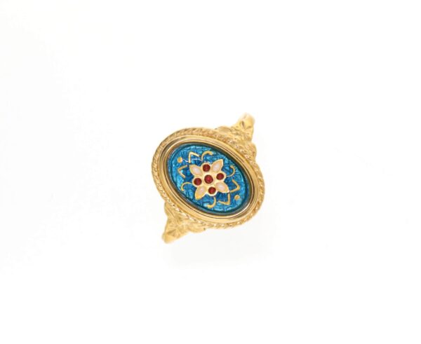 Bague ovale moyen modele style ancien bleu turquoise