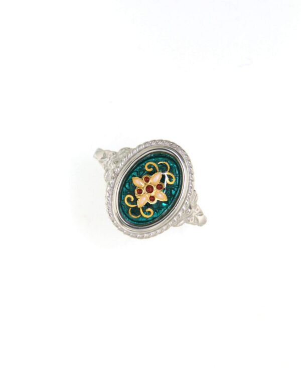 Bague ovale moyen modele style ancien vert bleuté