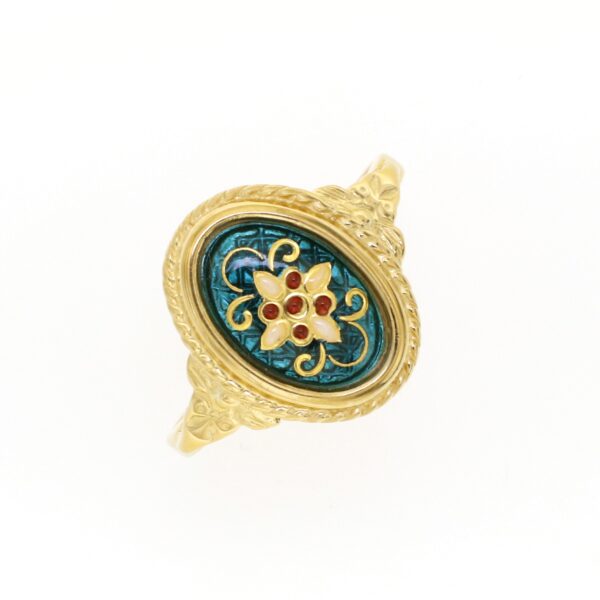 Bague ovale moyen modele style ancier vert bleuté