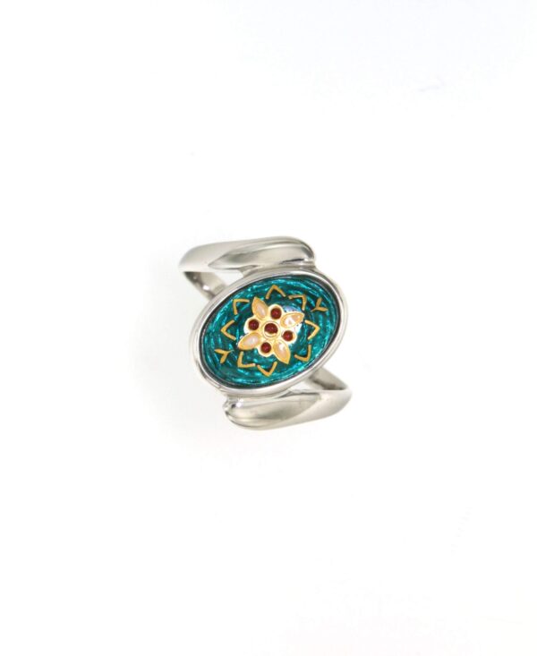 Bague ovale moyen modele vert bleuté