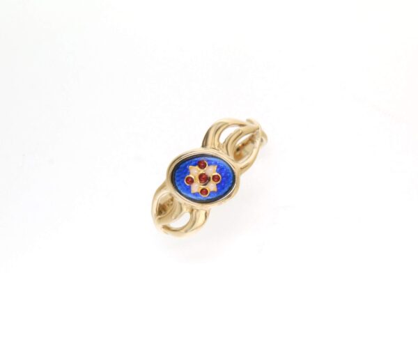 Bague petit email ovale monture 3 fils entelaces bleu de bresse