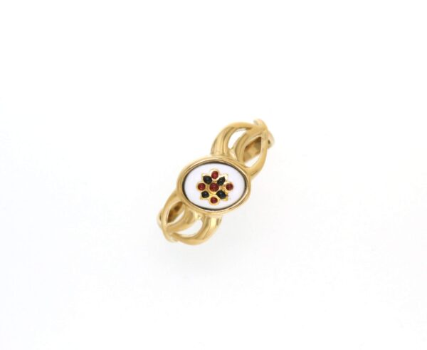 Bague petit email ovale monture 3 fils entrelaces blanc