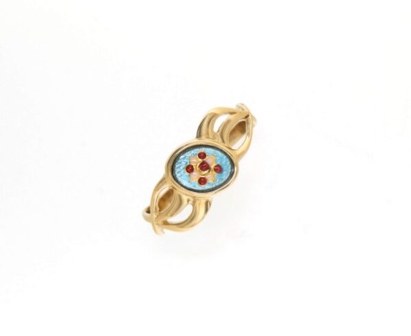 Bague petit email ovale monture 3 fils entrelaces bleu ciel