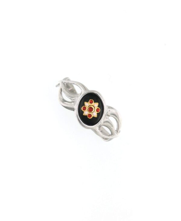 Bague petit email ovale monture 3 fils entrelaces noir