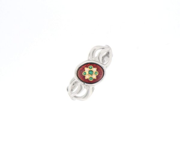 Bague petit email ovale monture 3 fils entrelaces rouge