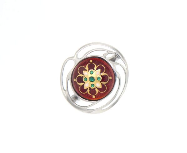 Bague rond monture ajoure grand modele rouge