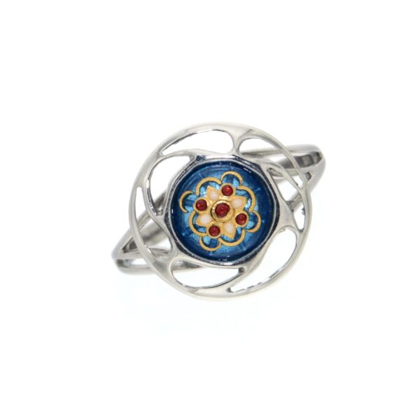 Bague rond monture ajoure petit modele bleu azur