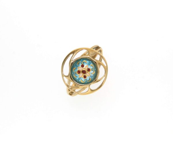 Bague rond monture ajoure petit modele bleu ciel