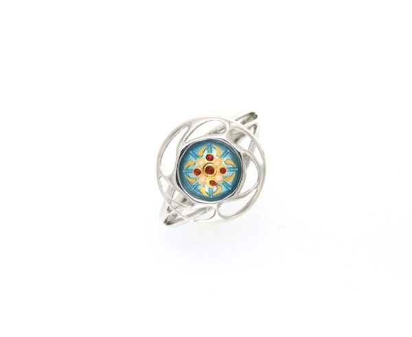 Bague rond monture ajoure petit modele bleu ciel