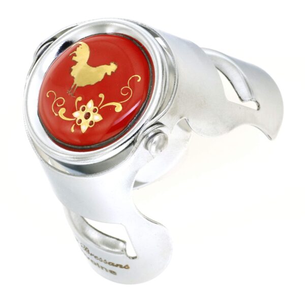 Bouchon a champagne chrome avec emaux bressans decor coq rouge cerise