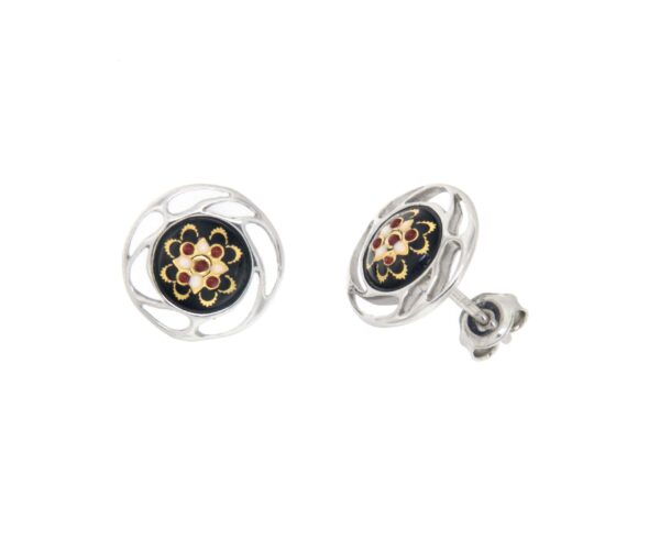 Boucles d4oreilles clous rond monture ajoure systeme papillon noir