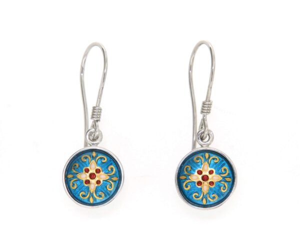Boucles d'oreille 1/2 boules pendantes systeme col de cygne bleu turquoise