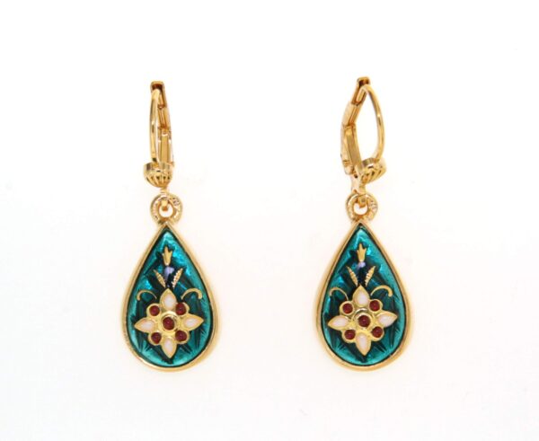 Boucles d'oreille goutte systeme dormeuse vert bleuté