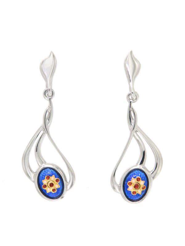 Boucles d'oreille pendantes 3 fils systeme papillon bleu de bresse