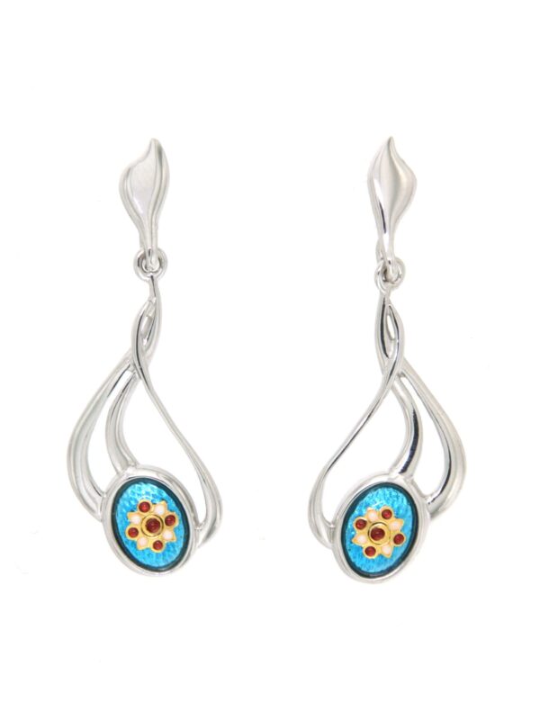 Boucles d'oreille pendantes 3 fils systeme papillon bleu turquoise