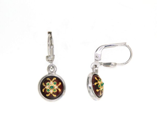 Boucles d'oreille pendantes rond systeme dormeuse rouge