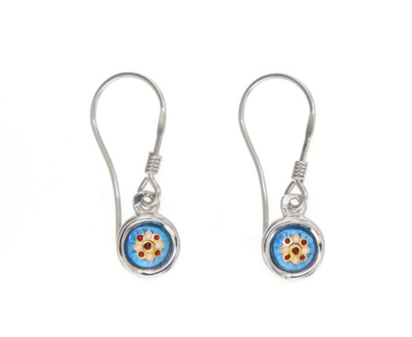 Boucles d'oreille petit rond systeme col de cygne bleu azur