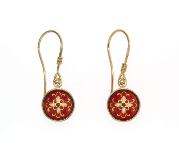Boucles d'oreilles 1/2 boules pendante systeme col de cygne rouge cerise