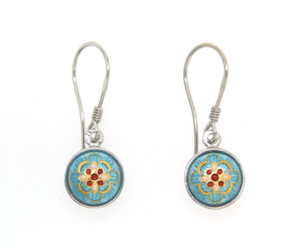 Boucles d'oreilles 1/2 boules pendantes systeme col de cygne bleu ciel