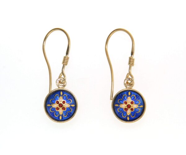 Boucles d'oreilles 1/2 boules pendantes systeme col de cygne bleu de bresse
