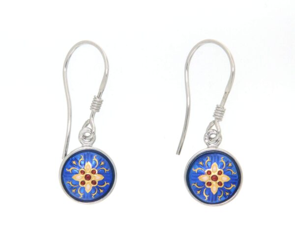 Boucles d'oreilles 1/2 boules pendantes systeme col de cygne bleu de bresse