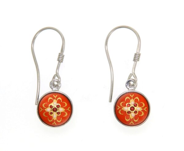 Boucles d'oreilles 1/2 boules pendantes systeme col de cygne orange