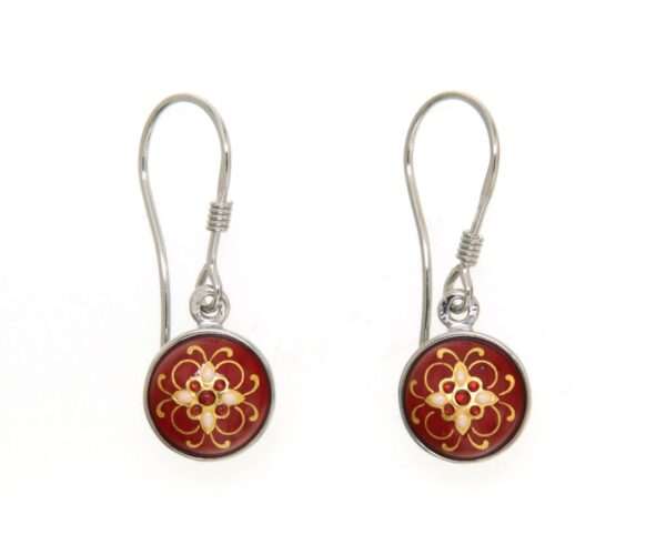 Boucles d'oreilles 1/2 boules pendantes systeme col de cygne rouge cerise