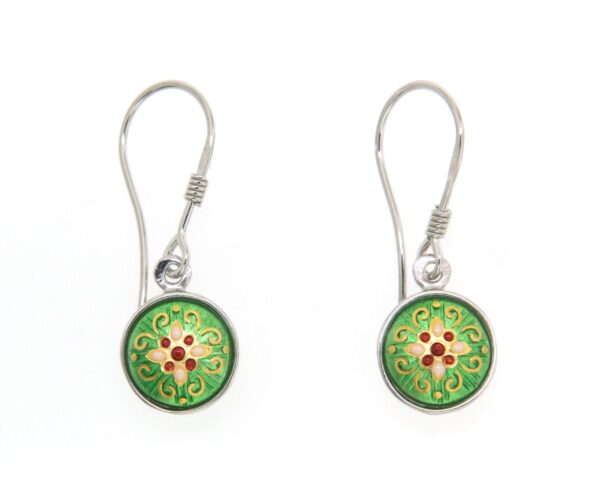 Boucles d'oreilles 1/2 boules pendantes systeme col de cygne vert chartreuse