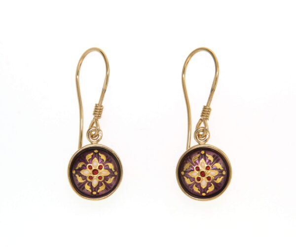 Boucles d'oreilles 1/2 boules pendantes systeme col de cygne violet lilas