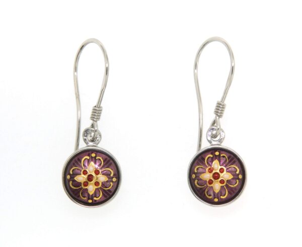 Boucles d'oreilles 1/2 boules pendantes systeme col de cygne violet lilas
