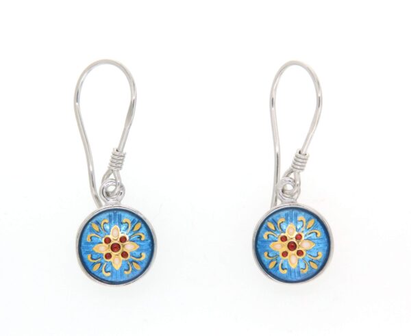 Boucles d'oreilles 1/2 boules pendantes syteme col de cygne bleu azur