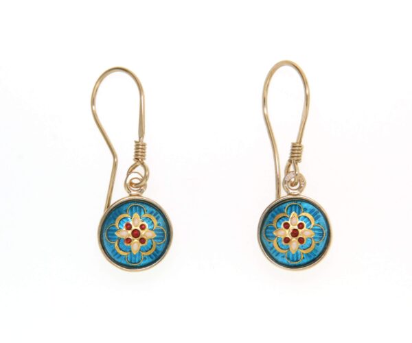 Boucles d'oreilles 1/3 boules pendantes systeme col de cygne bleu turquoise