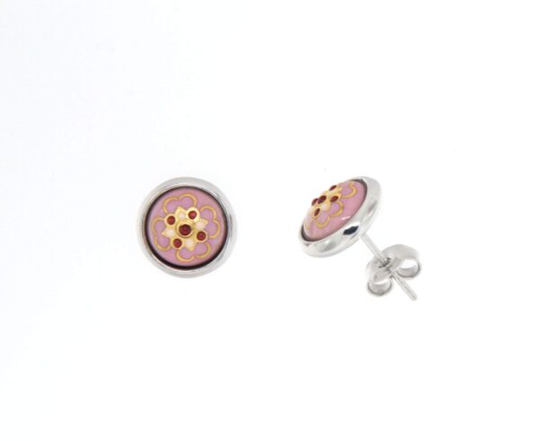 Boucles d'oreilles cloud rond moyen modele systeme papillon rose opaque