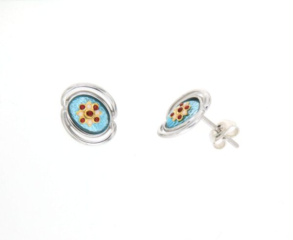 Boucles d'oreilles clous ovale systeme papillon bleu ciel