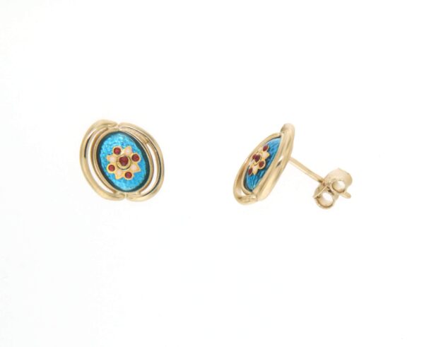 Boucles d'oreilles clous ovale systeme papillon bleu turquoise
