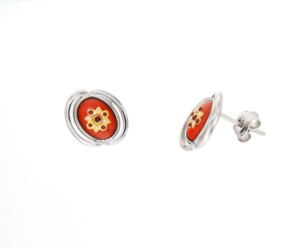 Boucles d'oreilles clous ovale systeme papillon orange
