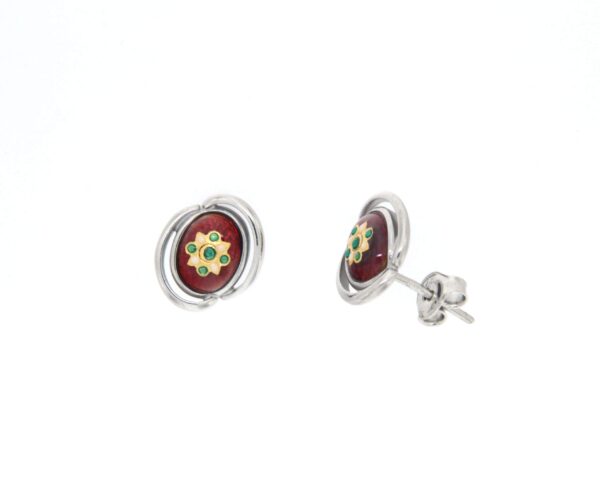 Boucles d'oreilles clous ovale systeme papillon rouge