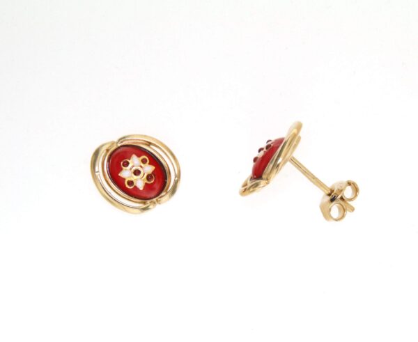 Boucles d'oreilles clous ovale systeme papillon rouge cerise