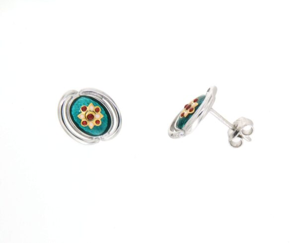 Boucles d'oreilles clous ovale systeme papillon vert bleuté