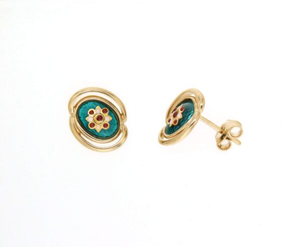 Boucles d'oreilles clous ovale systeme papillon vert bleuté