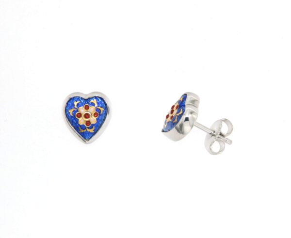 Boucles d'oreilles clous petit coeur systeme papillon bleu de bresse