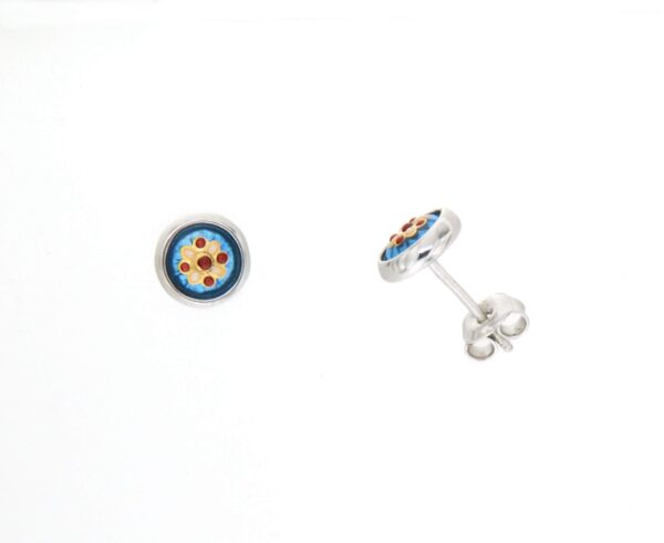 Boucles d'oreilles clous petit rond systeme papillon bleu azur